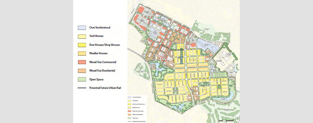 A rendered plan showing the location of land uses on the redeveloped airport site.